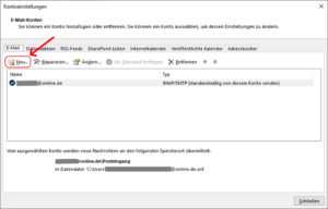 Registerkarte E-Mail in Dialog Kontoeinstellungen