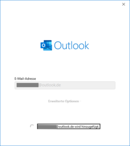 Das Outlook-Konto wird hinzugefügt.