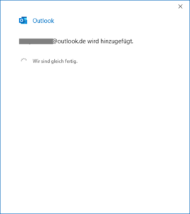 Das Outlook-Konto hinzufügen.