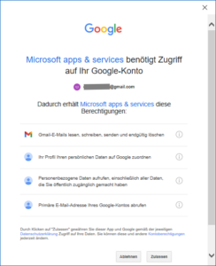 Der App Zugriff auf Services des Kontos gewähren.